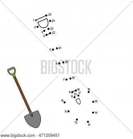 Gardening Shovel. Dot To Dot Game. Connect The Dots By Numbers To Draw The Metal Farmer Shovel With