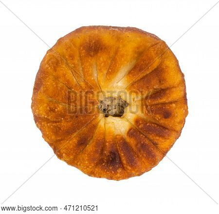 Tatar Cuisine - Above View Of Peremech ( Fried Pastry Stuffed With Minced Meat) Isolated On White Ba