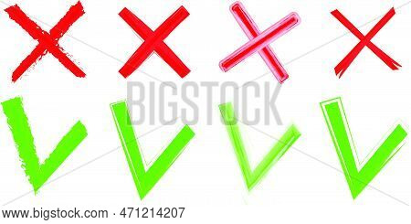 Red Cross And Green Tick Vector Set. Yes And No Icons For Websites And Applications. Right And Wrong