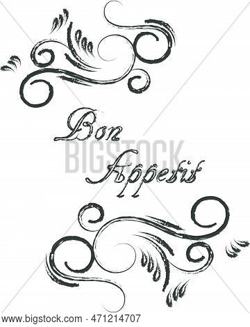 Bon Appetit Postcard. Ink Illustration. Modern Brush Calligraphy.