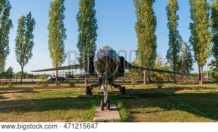 Fighter Interceptor Mig 23. A Combat Aircraft Standing On The Ground In The Victory Park In Nizhny N