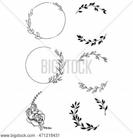 Set Of Hand Drawn Vector Flowers And Branches With Leaves, Flowers, Berries. Floral Sketch Collectio