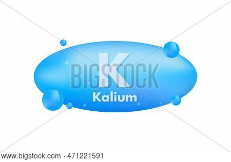 Mineral K Kalium Blue Shining Pill Capsule Icon. Vector Stock Illustration.