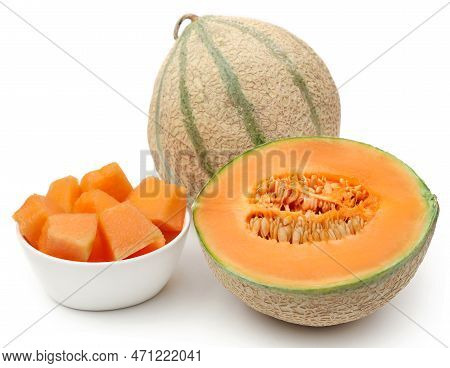 Cantaloupe Or Rockmelon Food Over White Background