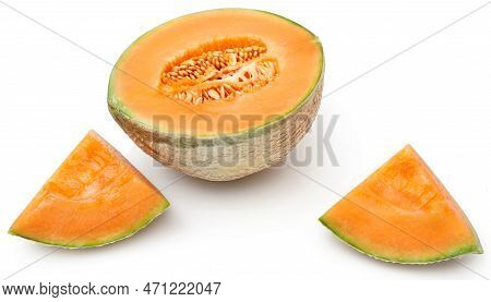 Cantaloupe Or Fresh Rockmelon Over White Background