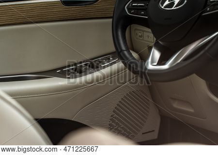 Moscow, Russia - December 18, 2021 Hyundai Palisade (lx2), Modern Hyundai Car Interior. Interior Of 