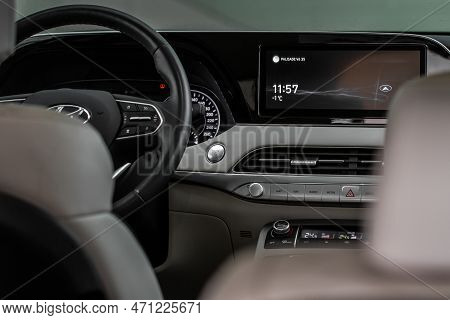 Moscow, Russia - December 18, 2021 Hyundai Palisade (lx2) A Compact Crossover Suv Car. Interior Clos