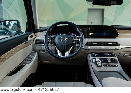 Moscow, Russia - December 18, 2021 Hyundai Palisade (lx2), General Interior View. Full-size Modern C