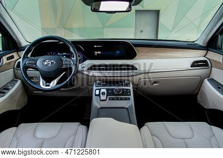 Moscow, Russia - December 18, 2021 Hyundai Palisade (lx2), Interior View. Full-size Modern Crossover
