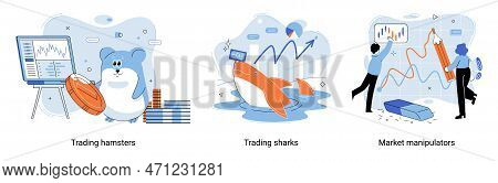 Stock Market Manipulation Concepts Set, Change Business Graph Indicator, Influence Crypto Currency P