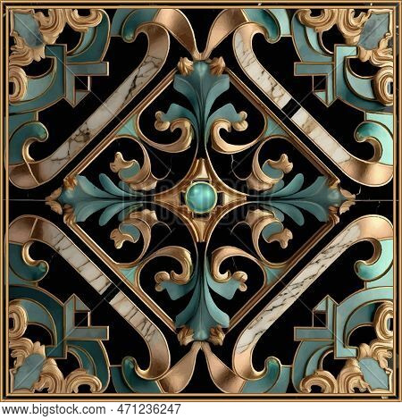 Marble Art Deco Inlaid Floral Seamless Pattern. Luxury Vector Marble Textured Malachite Background. 