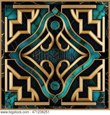 Marble Art Deco Inlaid Floral Seamless Pattern. Luxury Vector Marble Textured Background. Decorative
