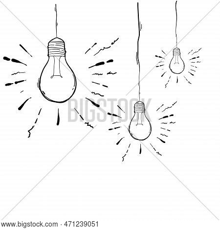 Hand Drawn Light Bulb Illustration In Doodle Style For Print, Web