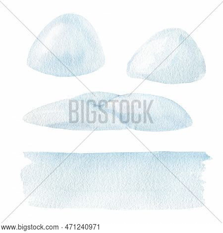 Snow Piles Watercolor Illustration Set. Hand Drawn Snowy Background, Snowdrifts, Bank Of Snow Elemen