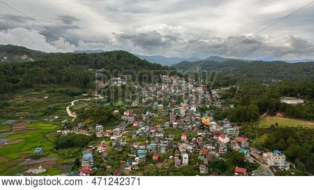 Town Of Sagada In The Valley Among The Mountains Covered With Forest. Philippines.