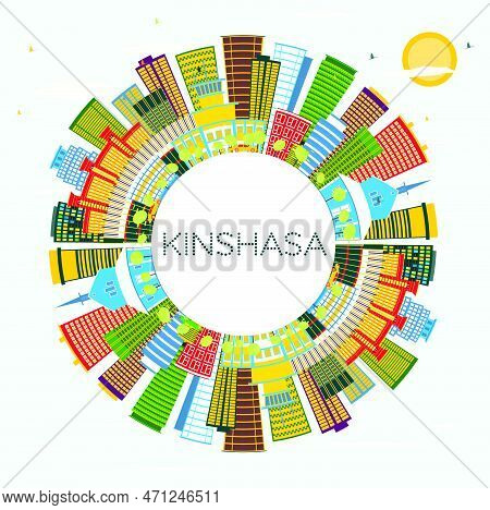 Kinshasa Skyline With Color Buildings, Blue Sky And Copy Space. Vector Illustration. Business Travel
