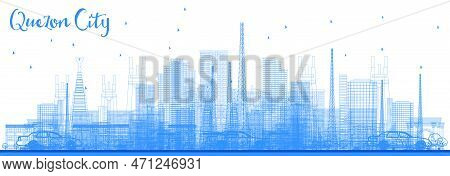 Outline Quezon City Philippines Skyline With Blue Buildings. Vector Illustration. Business Travel An
