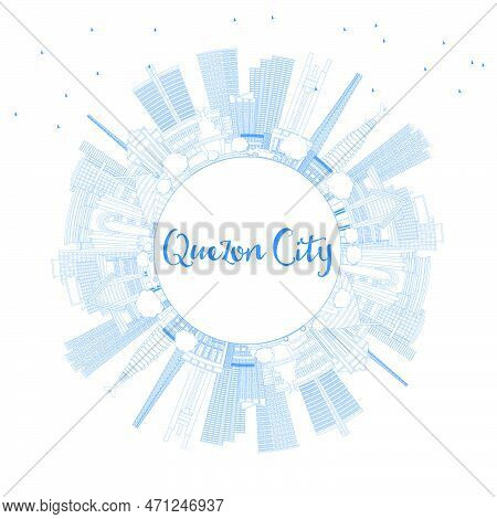 Outline Quezon City Philippines Skyline With Blue Buildings And Copy Space. Vector Illustration. Bus