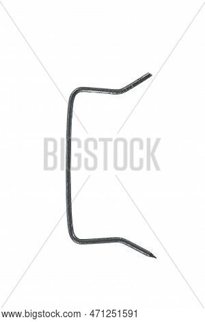 Building Ideas. Closeup Of One Separate Metal Connecting Braces Nails Placed Bulk Over White Backgro