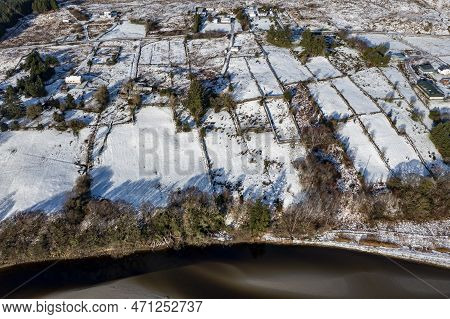 Aerial View Of Snow Covered Gweebarra River Between Doochary And Lettermacaward In Donegal - Ireland