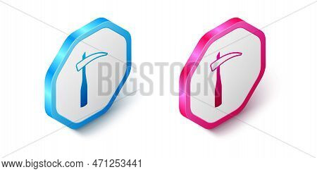 Isometric Scythe Icon Isolated On White Background. Happy Halloween Party. Hexagon Button. Vector