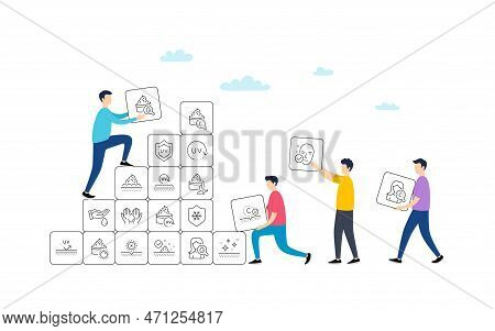 Skin Care Line Icons. People Team Work Concept. Collagen, Cream, Serum Oil And Skincare. Face Sun Lo