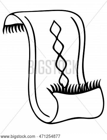 Rug In Doodle Style. Carpet In A Curved Position. Sketch. Floor Covering With Diamond Pattern. Desce