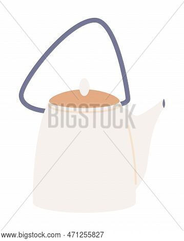 Vintage Enamel Tea Kettle Semi Flat Color Vector Object