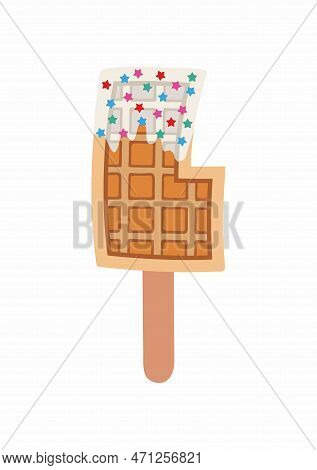 Sweet Food And Dessert Food, Vector Illustration Of Golden Brown Homemade Corn Dog Or Hot Dog Waffle