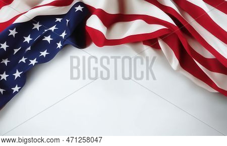 Usa Flag On White Background. Patriotic And Inspiring Image For Fourth Of July Celebrations, Politic