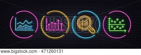 Growth Chart, Data Analysis And Trade Infochart Minimal Line Icons. Neon Laser 3d Lights. Dot Plot I