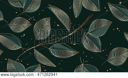 Leaf Wallpaper Vector Design. Leaf With Green And Golden Creative Artwork. Vector Illustration Leave