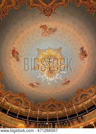 Venice, Italy - February 17, 2023: Ceiling In Hall Of Opera House Gran Teatro La Fenice In Venice Ci