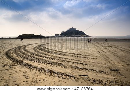 Paysage de St Michael Mount Bay Marazion marée basse