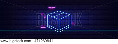 Neon Light Glow Effect. Parcel Box Line Icon. Logistics Delivery Sign. Package Tracking Symbol. 3d L