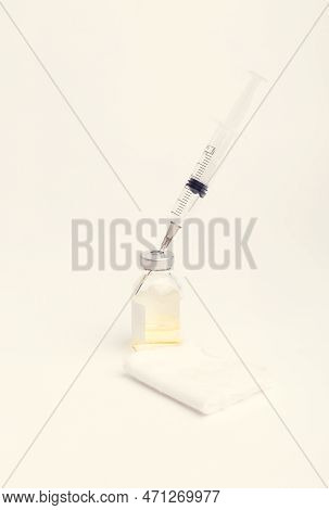 Health Nurse Worker With Vaccine Syringe. Concept Vacine For Healty Lifestyle. Toned Image.