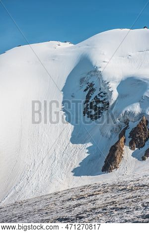 Minimalist Mountain Landscape With Large Glacier In Sunlight. Simple Snowy Minimalism With Glacial T