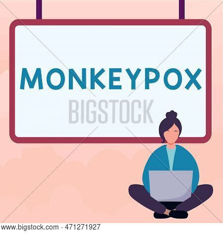 Hand Writing Sign Monkeypox. Conceptual Photo Poxvirus Of Africa Caused By Chiefly In Wild Rodents A
