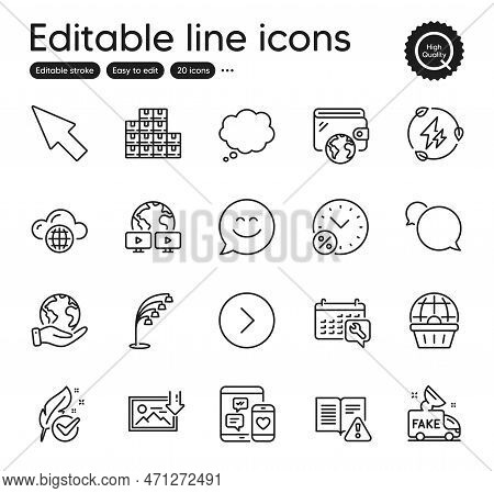 Set Of Technology Outline Icons. Contains Icons As Fake News, Wholesale Inventory And Wallet Element