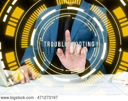 Text Showing Inspiration Troubleshooting. Word For An Act Of Investigating Or Dealing With In The Pr