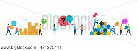 Motherboard, Social Care And Inventory Minimal Line Icons. People Characters With Puzzle, Delivery P
