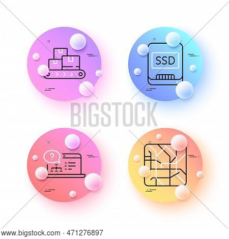 Wholesale Goods, Metro Map And Ssd Minimal Line Icons. 3d Spheres Or Balls Buttons. Online Help Icon