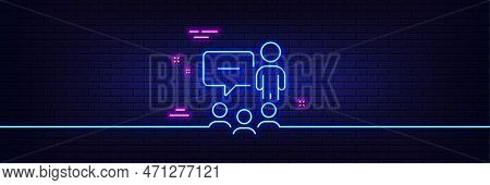 Neon Light Glow Effect. People Chatting Line Icon. Business Seminar Sign. Job Meeting Symbol. 3d Lin