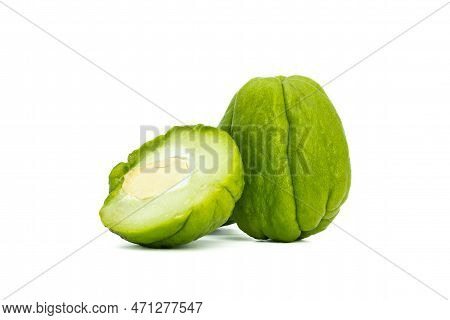 Fresh Chayote Sechium Edulis On White Background