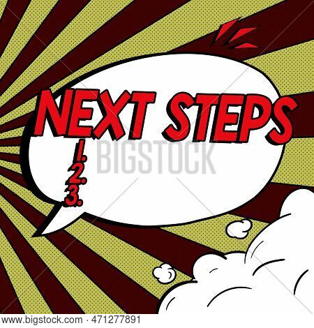Sign Displaying Next Steps 1, 2, 3. Word For Something You Do Or Plan After Youve Finished Something