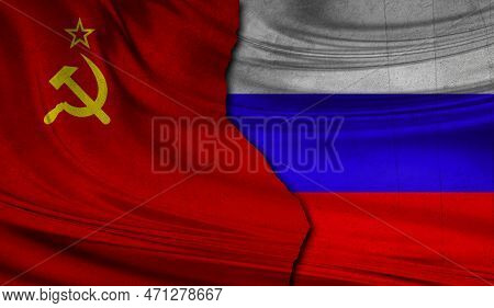 Grunge Flags Of Urss And Russian Federation. Concept Cold War Ghost. Illustration.