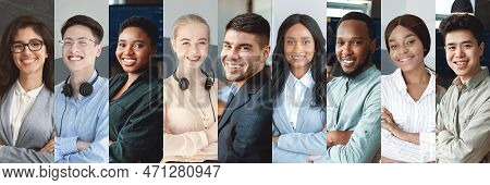 Mosaic Of Positive Young Men And Women In Formal Outwear