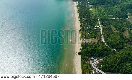 Tropical Beach With Palm Trees. Sugar Beach. Sipalay, Negros, Philippines.