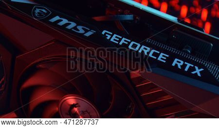 Msi Geforce Rtx 3090 Ti Gaming X Trio Graphics Card, Dark Background.