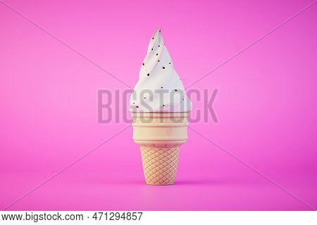 An Ice Cream Cone In A Waffle Cup On A Pink Background. 3d Render.